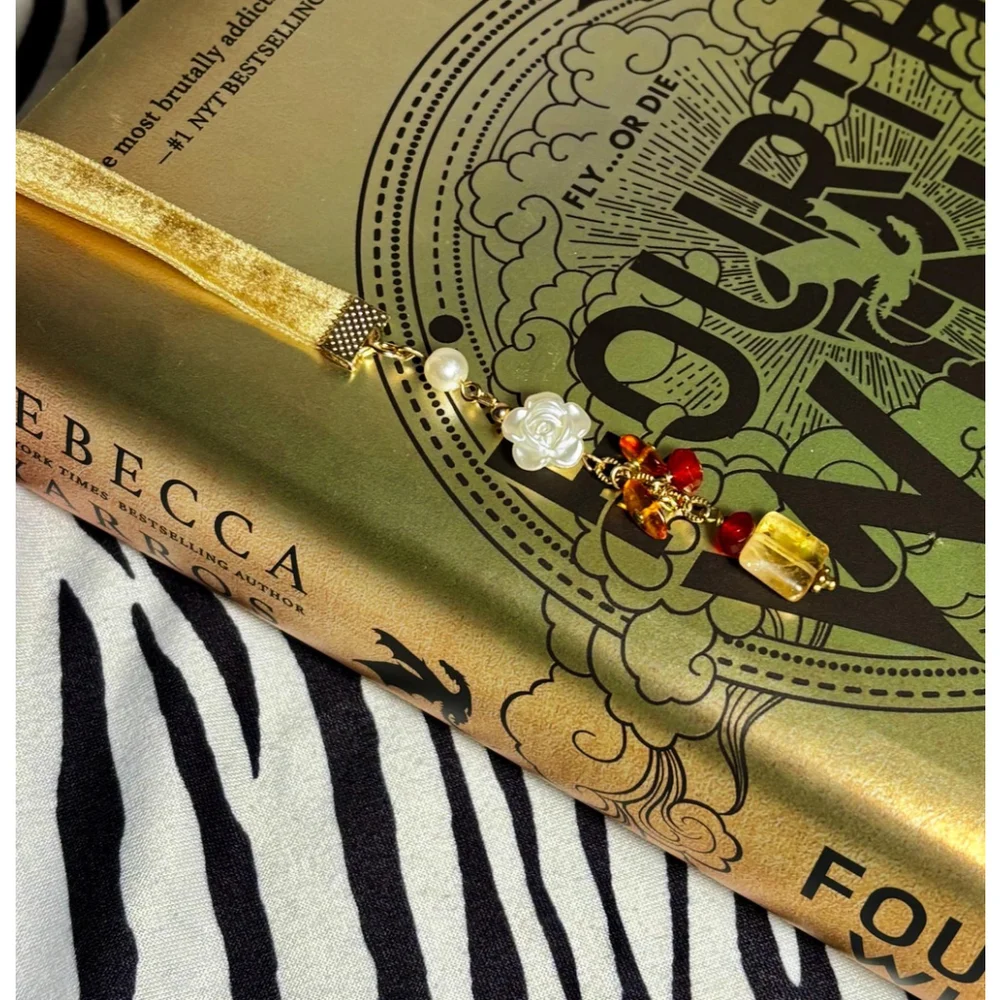 Handmade Velvet Ribbon Beaded Bookmark with Genuine Stones